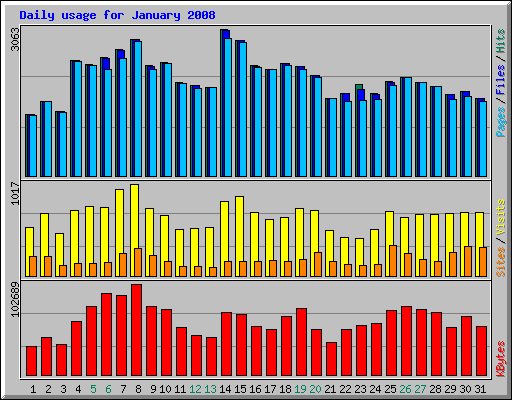 Daily usage for January 2008